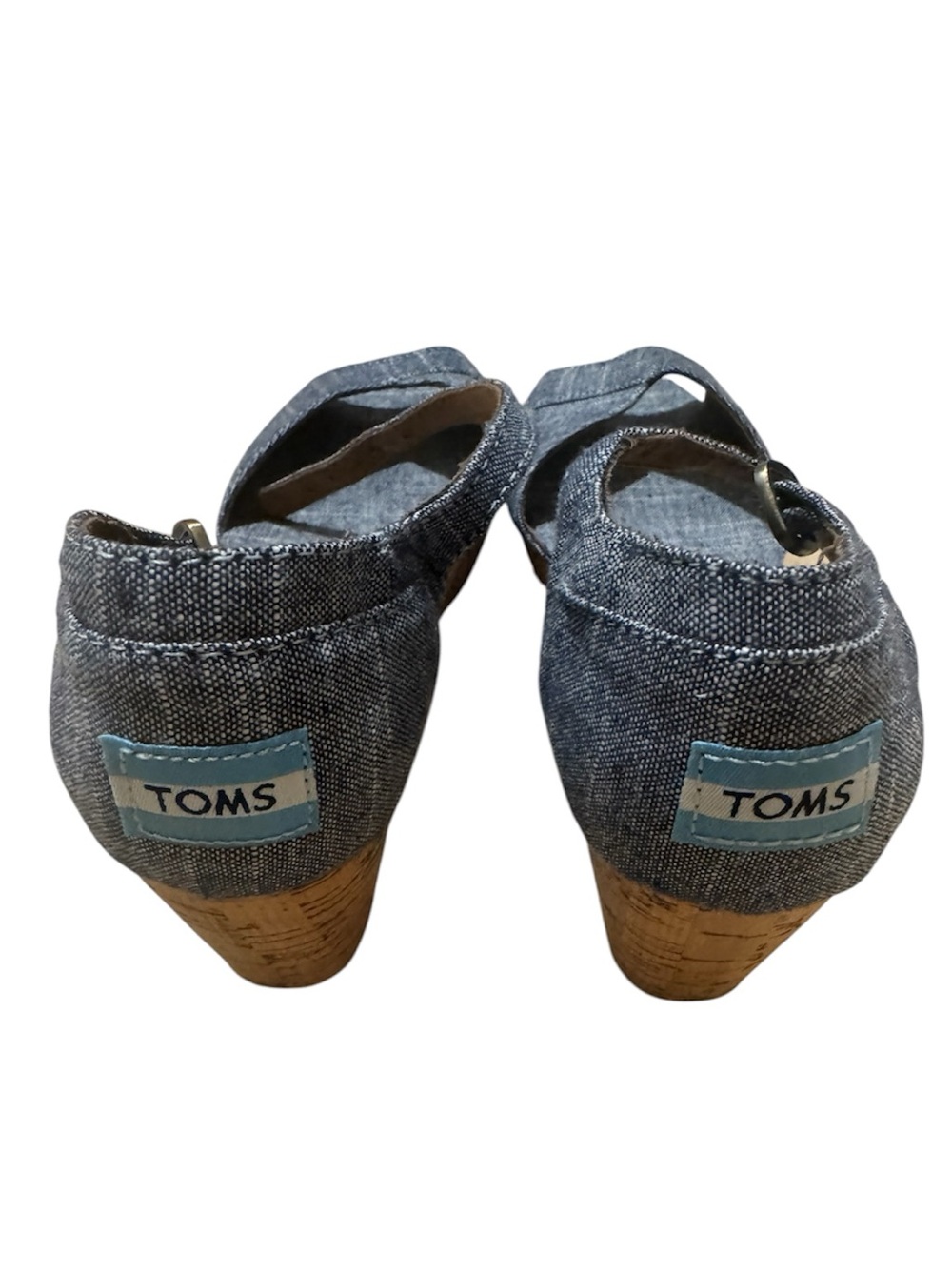 Toms Denim Blue Cork Wedge Sandals